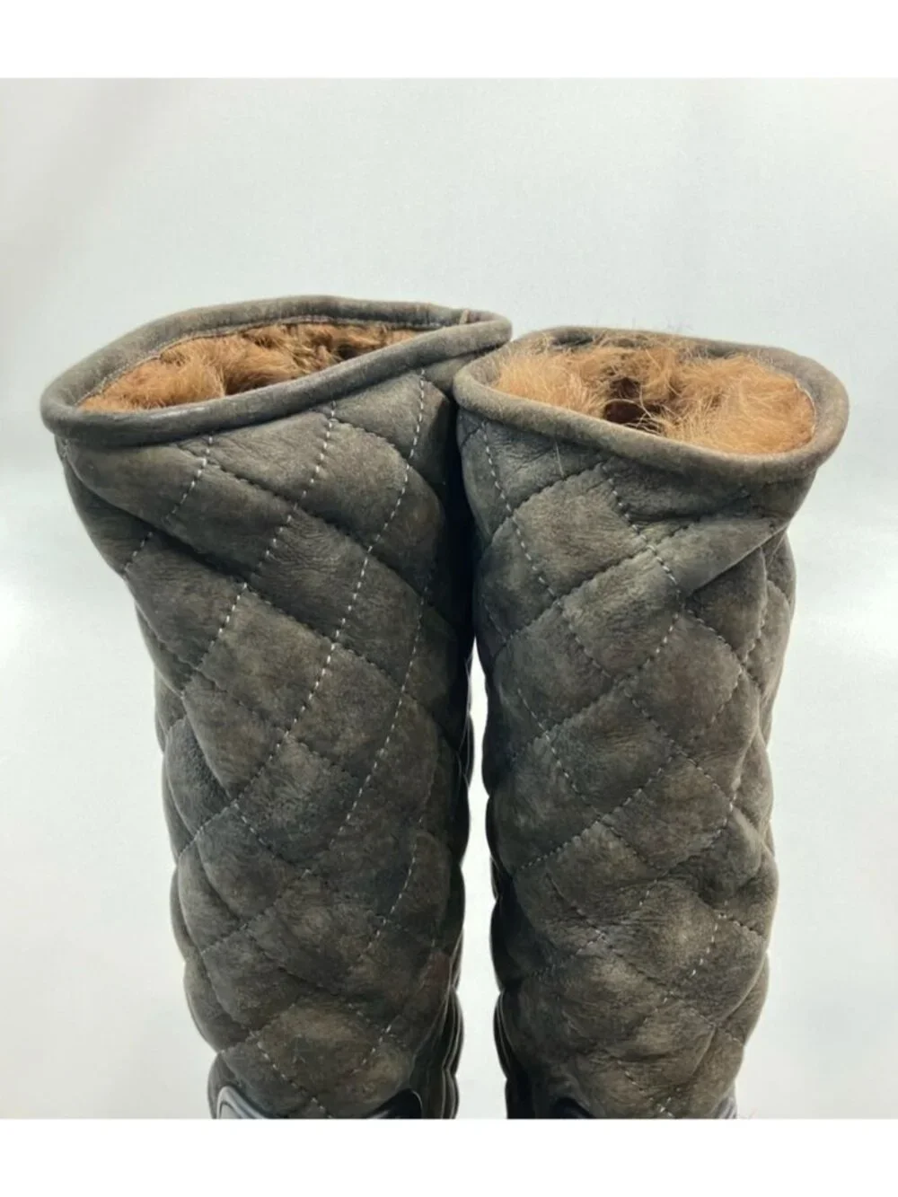Chanel Long Gray Boots Quilted CC Logo